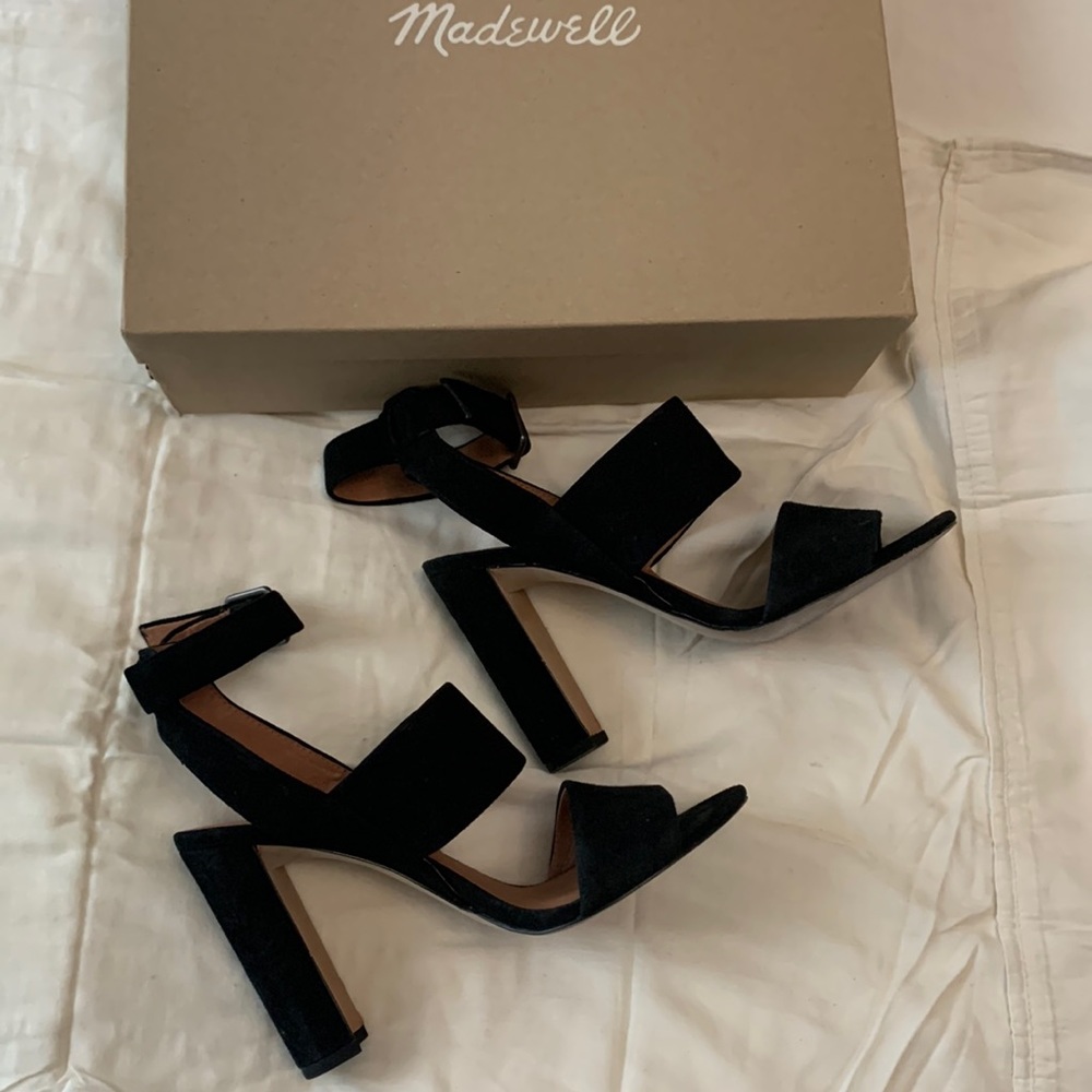 Black suede heels.